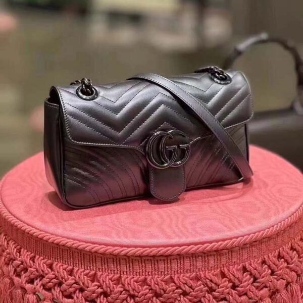 Gucci Women GG Marmont Small Shoulder Bag Black Matelassé Chevron Double G (2)