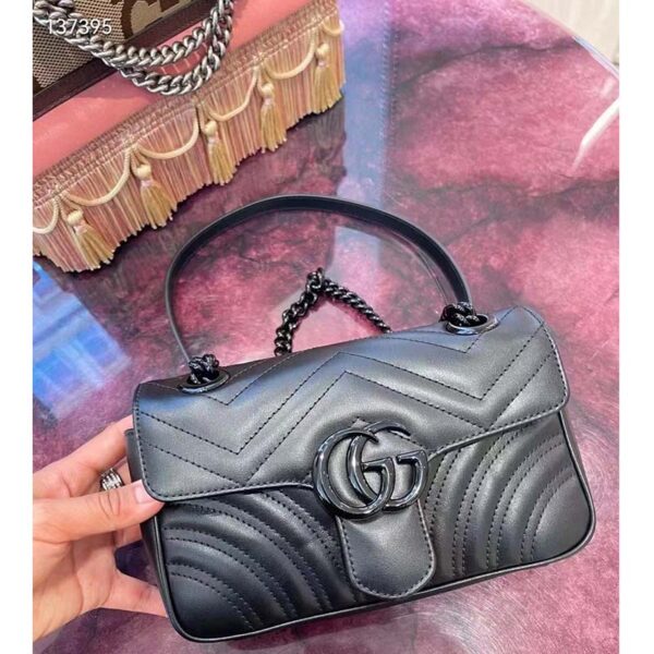 Gucci Women GG Marmont Small Shoulder Bag Black Matelassé Chevron Double G (3)