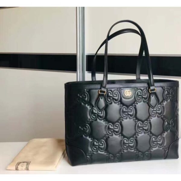 Gucci Women GG Matelassé Leather Medium Tote Black Matelassé Chevron Double G (3)