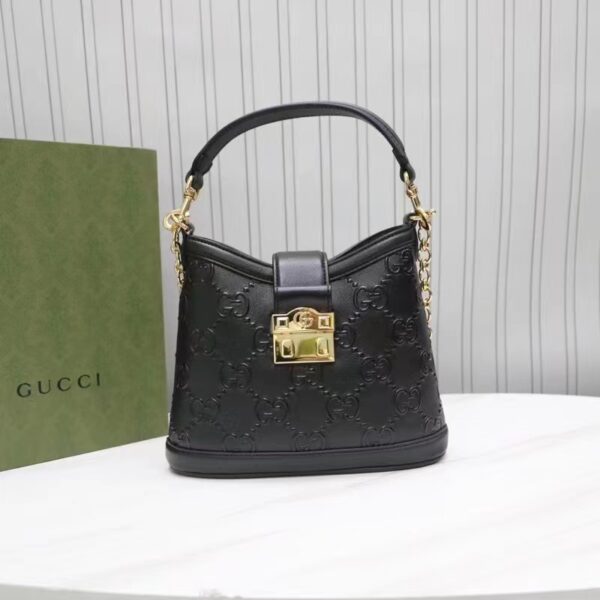 Gucci Women GG Small GG Shoulder Bag Black Debossed Leather Double G (2)