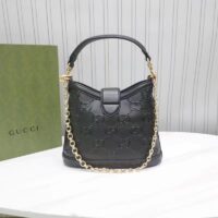 Gucci Women GG Small GG Shoulder Bag Black Debossed Leather Double G (4)