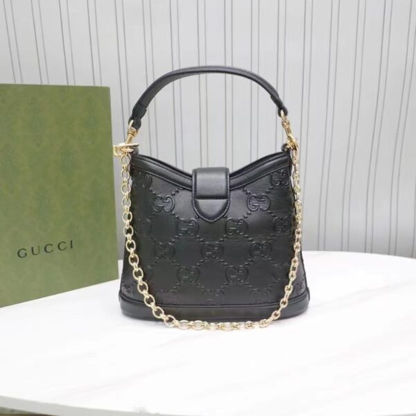 Gucci Women GG Small GG Shoulder Bag Black Debossed Leather Double G (6)