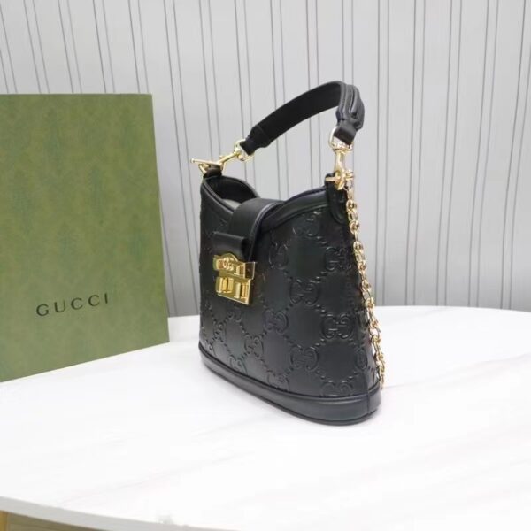 Gucci Women GG Small GG Shoulder Bag Black Debossed Leather Double G (8)