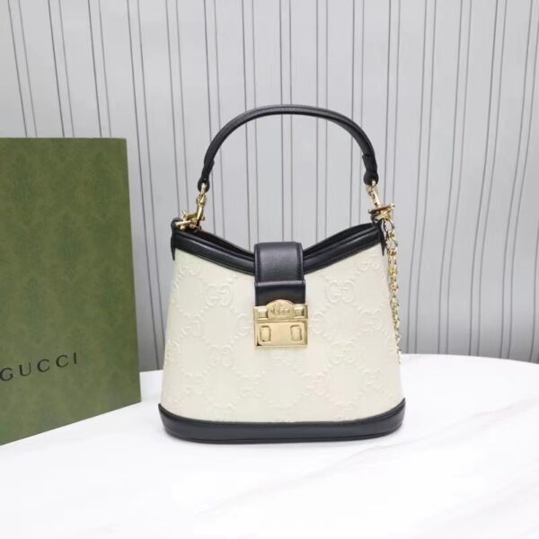 Gucci Women GG Small GG Shoulder Bag White Debossed Leather Double G (11)