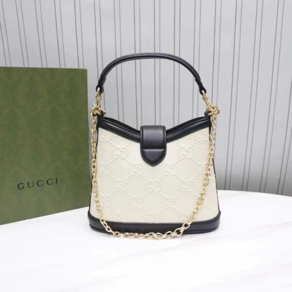 Gucci Women GG Small GG Shoulder Bag White Debossed Leather Double G (12)
