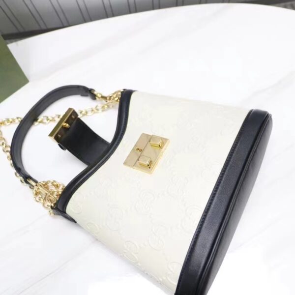Gucci Women GG Small GG Shoulder Bag White Debossed Leather Double G (4)