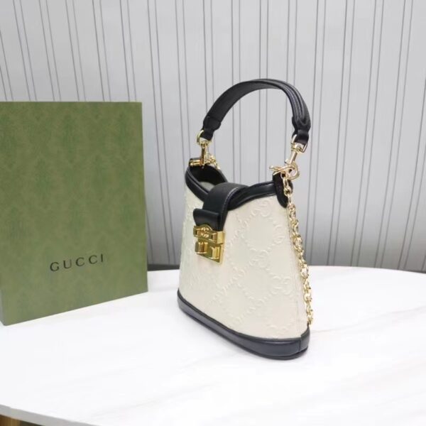Gucci Women GG Small GG Shoulder Bag White Debossed Leather Double G (6)