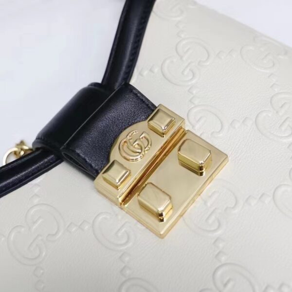 Gucci Women GG Small GG Shoulder Bag White Debossed Leather Double G (8)