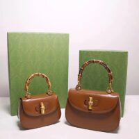 Gucci Women Gucci Bamboo 1947 Small Top Handle Bag Brown Leather Bamboo Hardware (6)
