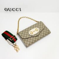 Gucci Women Horsebit 1955 Small Bag Beige Ebony GG Supreme Canvas White Leather (2)