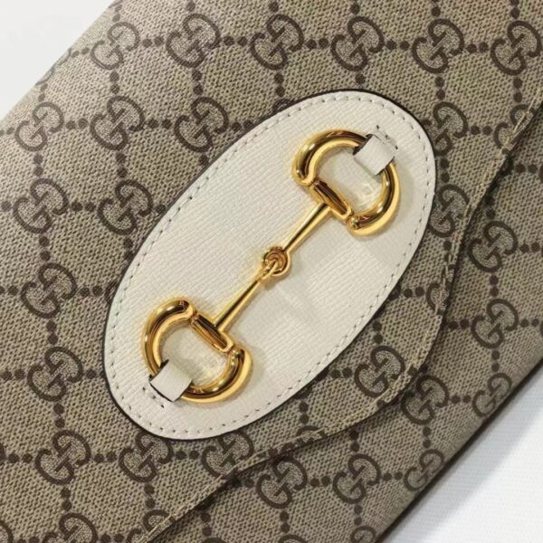 Gucci Women Horsebit 1955 Small Bag Beige Ebony GG Supreme Canvas White Leather (10)