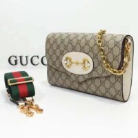 Gucci Women Horsebit 1955 Small Bag Beige Ebony GG Supreme Canvas White Leather (2)