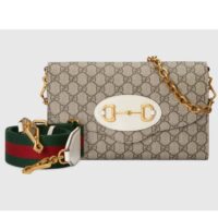 Gucci Women Horsebit 1955 Small Bag Beige Ebony GG Supreme Canvas White Leather (2)