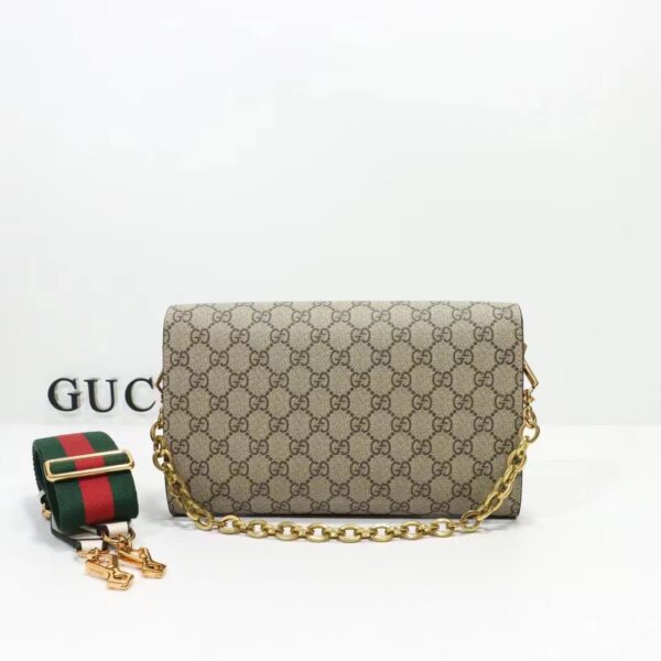 Gucci Women Horsebit 1955 Small Bag Beige Ebony GG Supreme Canvas White Leather (4)
