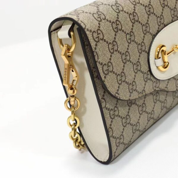 Gucci Women Horsebit 1955 Small Bag Beige Ebony GG Supreme Canvas White Leather (6)