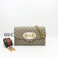 Gucci Women Horsebit 1955 Small Bag Beige Ebony GG Supreme Canvas White Leather (2)