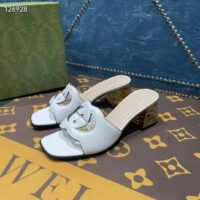 Gucci Women Interlocking G Cut-Out Sandal White Leather Mid-Heel 5 cm Heel (12)