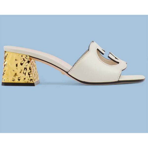 Gucci Women Interlocking G Cut-Out Sandal White Leather Mid-Heel 5 cm Heel (12)