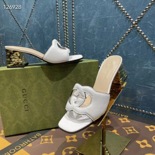 Gucci Women Interlocking G Cut-Out Sandal White Leather Mid-Heel 5 cm Heel (7)