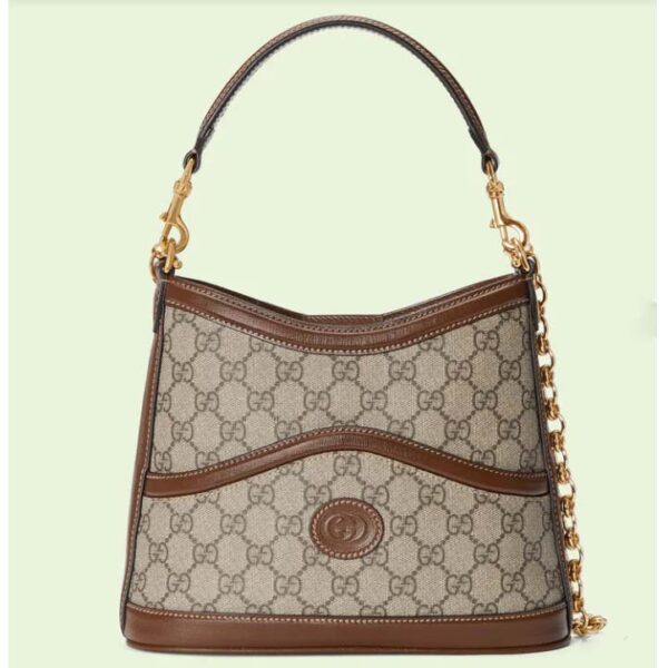 Gucci Women Large Shoulder Bag Interlocking G Beige Ebony GG Supreme Canvas (1)