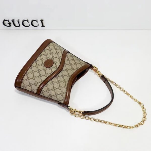 Gucci Women Large Shoulder Bag Interlocking G Beige Ebony GG Supreme Canvas (10)