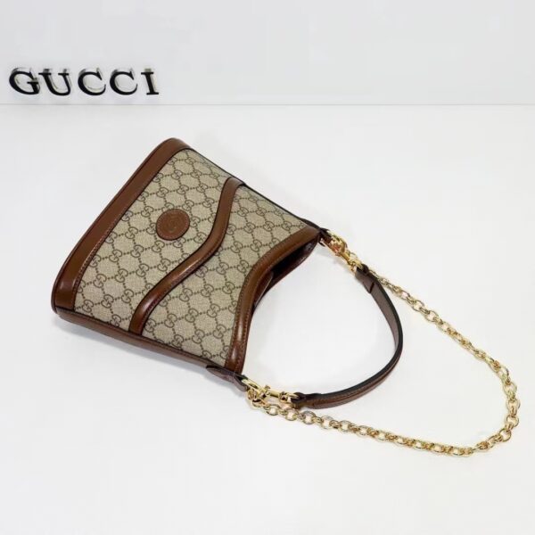 Gucci Women Large Shoulder Bag Interlocking G Beige Ebony GG Supreme Canvas (10)