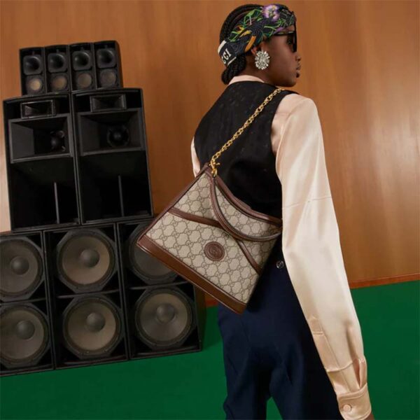 Gucci Women Large Shoulder Bag Interlocking G Beige Ebony GG Supreme Canvas (11)