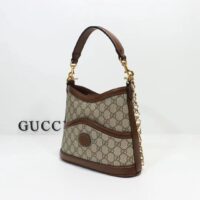 Gucci Women Large Shoulder Bag Interlocking G Beige Ebony GG Supreme Canvas (1)