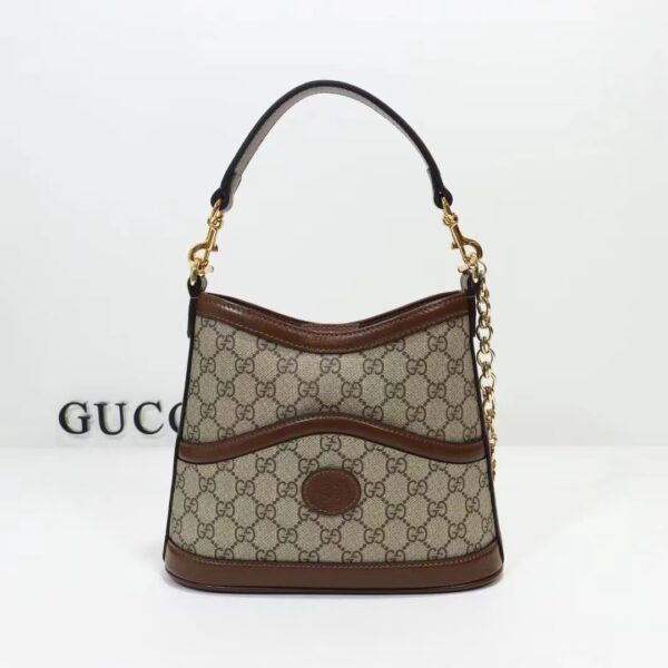 Gucci Women Large Shoulder Bag Interlocking G Beige Ebony GG Supreme Canvas (5)