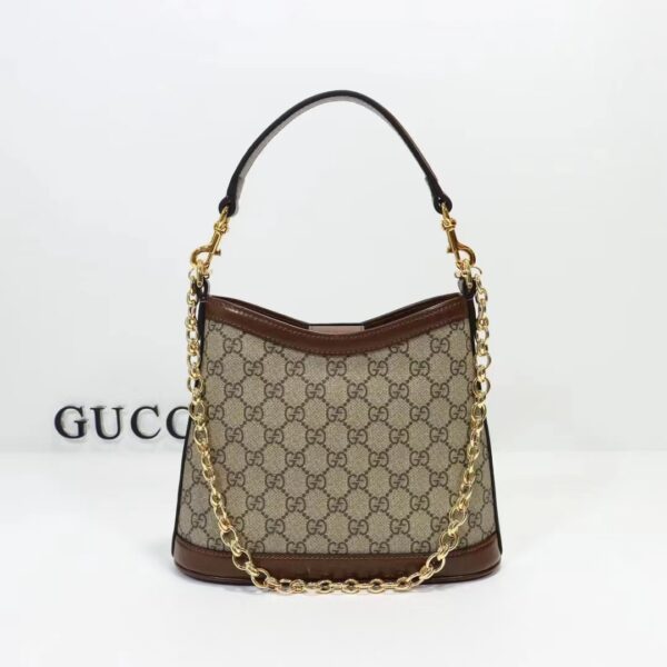 Gucci Women Large Shoulder Bag Interlocking G Beige Ebony GG Supreme Canvas (6)