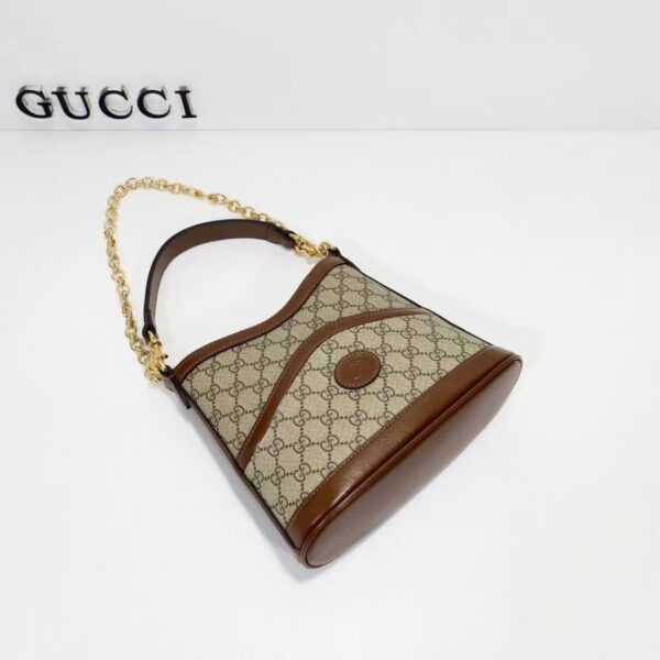 Gucci Women Large Shoulder Bag Interlocking G Beige Ebony GG Supreme Canvas (7)