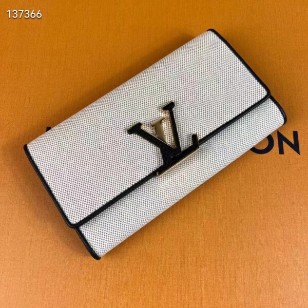 Louis Vuitton LV Unisex Capucines Wallet Natural Black Canvas Cowhide Leather (3)