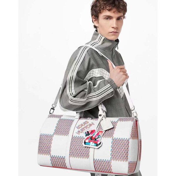 Louis Vuitton LV Unisex Keepall 50B White Damier Spray Cowhide Leather Textile Lining (1)