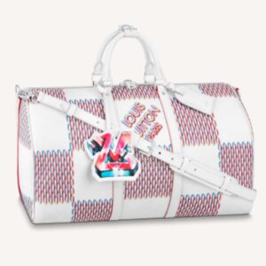 Louis Vuitton LV Unisex Keepall 50B White Damier Spray Cowhide Leather Textile Lining