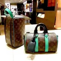 Louis Vuitton LV Unisex Keepall Bandoulière 25 Brown Green Monogram Macassar Coated Canvas (14)