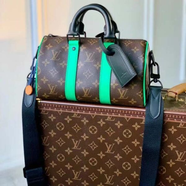 Louis Vuitton LV Unisex Keepall Bandoulière 25 Brown Green Monogram Macassar Coated Canvas (4)