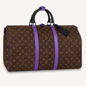 Louis Vuitton LV Unisex Keepall Bandoulière 50 Travel Bag Purple Monogram Coated Canvas