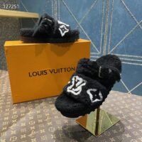 Louis Vuitton LV Unisex Paseo Flat Comfort Mule Black Shearling Monogram Flowers (10)