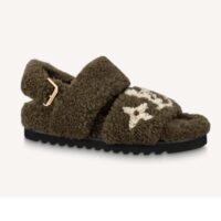 Louis Vuitton LV Unisex Paseo Flat Comfort Mule Dark Green Shearling Monogram Flowers (8)