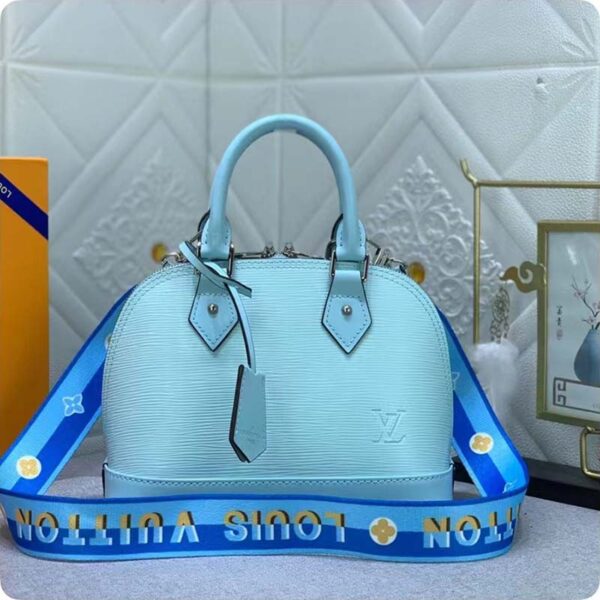 Louis Vuitton LV Women Alma BB Handbag Turquoise Blue Epi Grained Cowhide Leather (5)