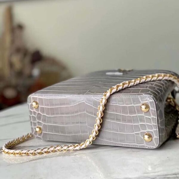 Louis Vuitton LV Women Capucines BB Handbag Grey Crocodilian Leather (6)