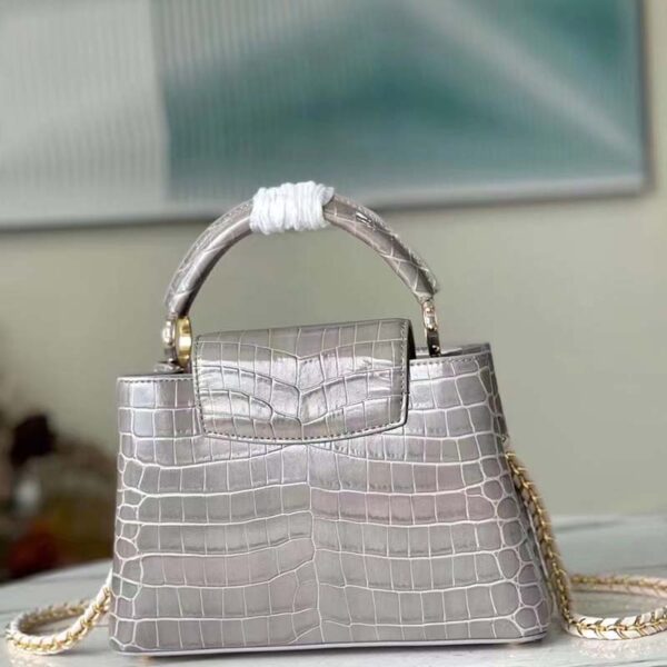 Louis Vuitton LV Women Capucines BB Handbag Grey Crocodilian Leather (7)