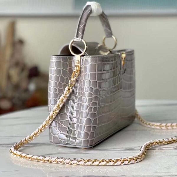 Louis Vuitton LV Women Capucines BB Handbag Grey Crocodilian Leather (8)