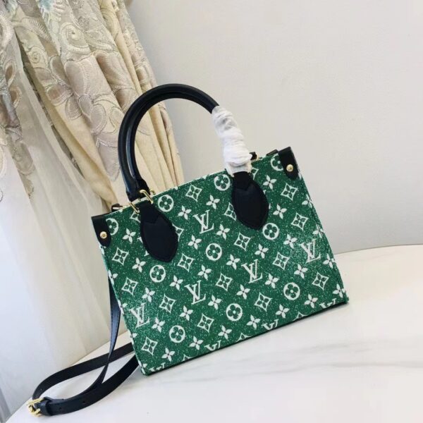 Louis Vuitton LV Women OnTheGo PM Tote Bag Green Monogram Jacquard Velvet (6)