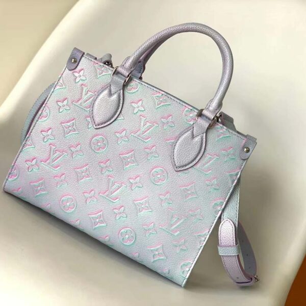Louis Vuitton LV Women OnTheGo PM Tote Bag Purple Sprayed Embossed Grained Cowhide (4)