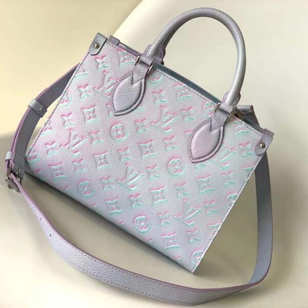 Louis Vuitton LV Women OnTheGo PM Tote Bag Purple Sprayed Embossed Grained Cowhide (9)