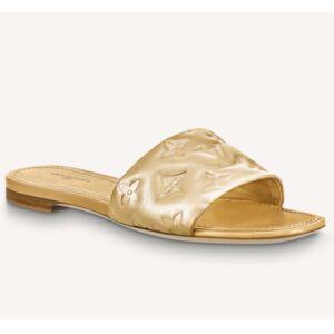 Louis Vuitton LV Women Revival Flat Mule Gold Monogram Embossed Metallic Lambskin