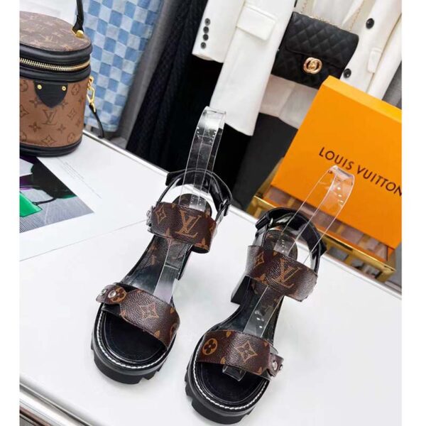 Louis Vuitton LV Women Star Trail Sandal Black Calf Leather Patent Monogram Canvas 9.5 cm Heel (10)