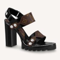 Louis Vuitton LV Women Star Trail Sandal Black Calf Leather Patent Monogram Canvas 9.5 cm Heel (3)