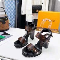 Louis Vuitton LV Women Star Trail Sandal Black Calf Leather Patent Monogram Canvas 9.5 cm Heel (3)